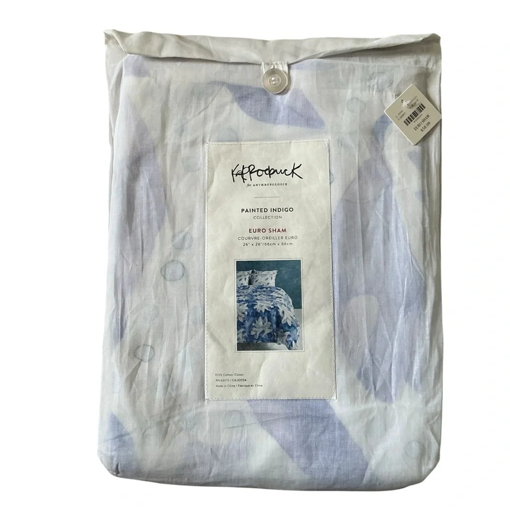 Kate Roebuck for Anthropologie painted indigo euro sham NWT